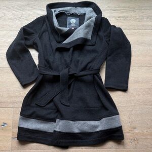 Vince Camuto Black and Gray Belted Wool Blend Jacket